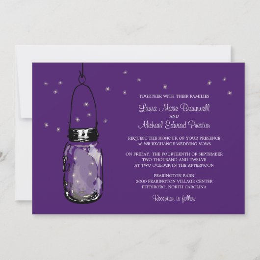 Invitations au mariage de Mason Jar et Fireflies (Devant)