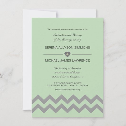 Invitations au mariage de Mint Green et Grey Chevr (Devant)