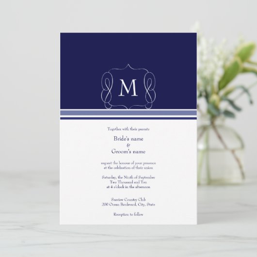 Invitations au mariage de Monogrammes bleus de la (Debout devant)