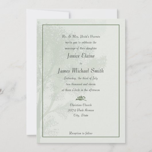 Invitations au mariage des arbres verts (Devant)