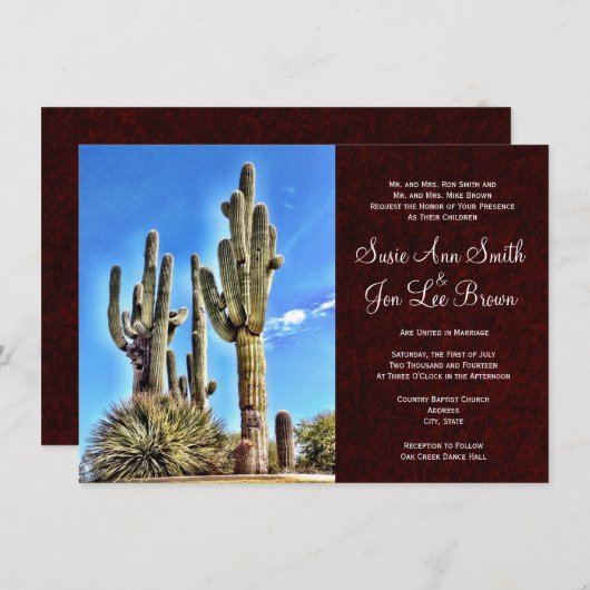 Invitations au mariage des cactus du sud-ouest du  (Devant / Derrière)