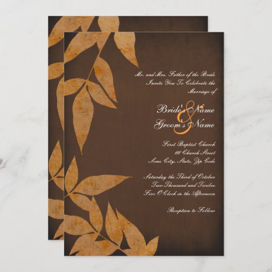 Invitations au mariage des Feuilles oranges (Devant / Derrière)