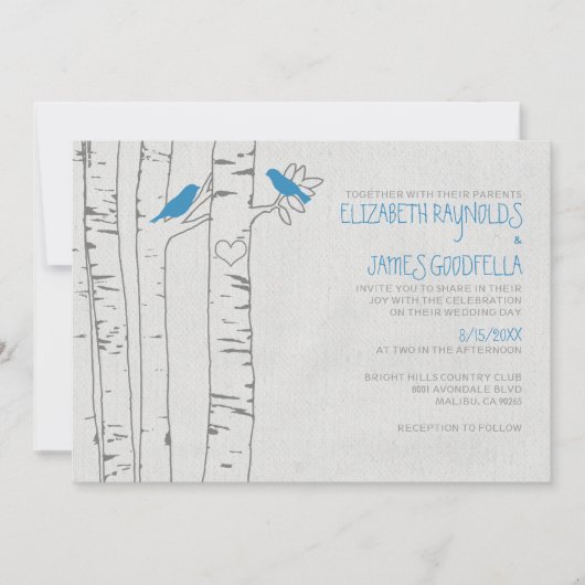 Invitations au mariage des oiseaux bleus (Devant)