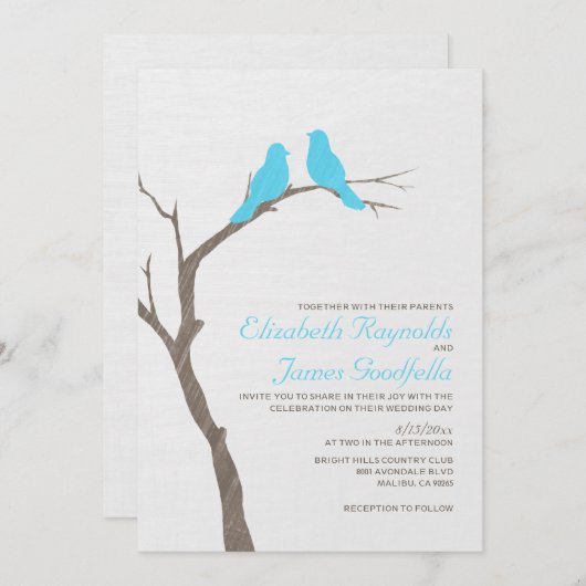 Invitations au mariage des oiseaux bleus modernes (Devant / Derrière)