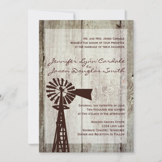 Invitations au mariage du bois de moulin à vent ru (Devant)
