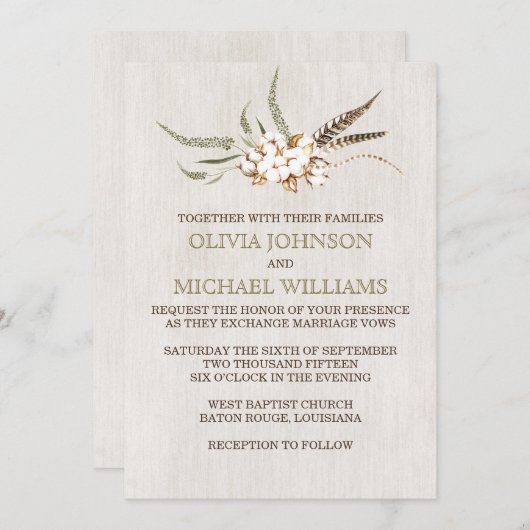 Invitations au mariage du coton du Sud (Devant / Derrière)