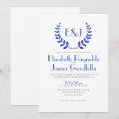 Invitations au mariage du monogramme royal bleu (Devant / Derrière)