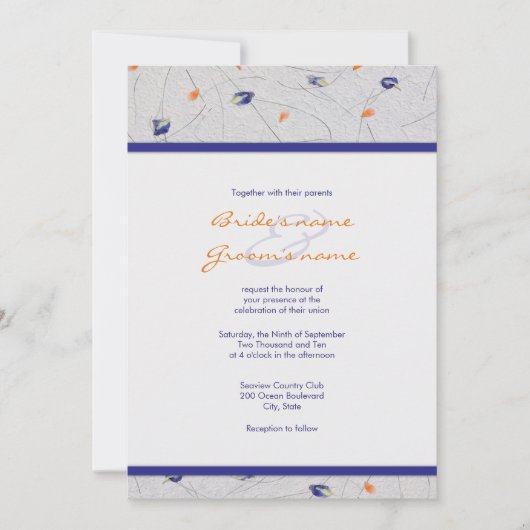 Invitations au mariage du pétale orange et bleu (Devant)