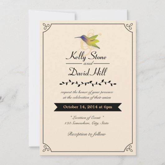 Invitations au mariage d'un colibri (Devant)