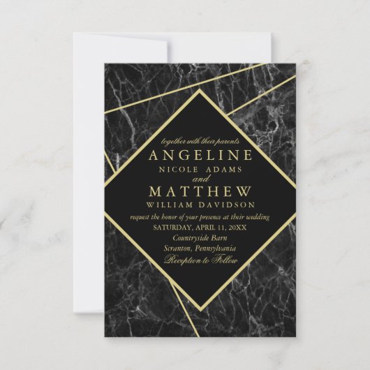 Invitations au mariage en marbre d'or (Devant)