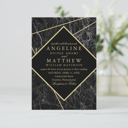 Invitations au mariage en marbre d'or (Debout devant)