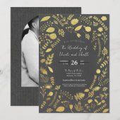 Invitations au mariage floral au charbon gris et o (Devant / Derrière)