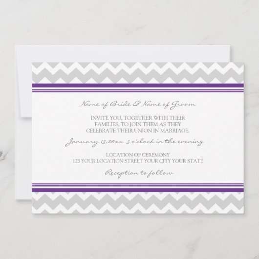 Invitations au mariage Grey Plum Chevron (Dos)