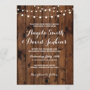 Invitations au mariage Lumières rustiques en bois
