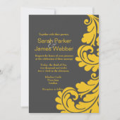 Invitations au mariage moderne gris et jaune damas (Devant)