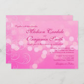 Invitations au mariage rose de Fuchsia Bokeh (Devant / Derrière)
