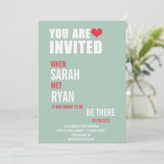 Invitations au mariage rouge et vert du coeur (Debout devant)