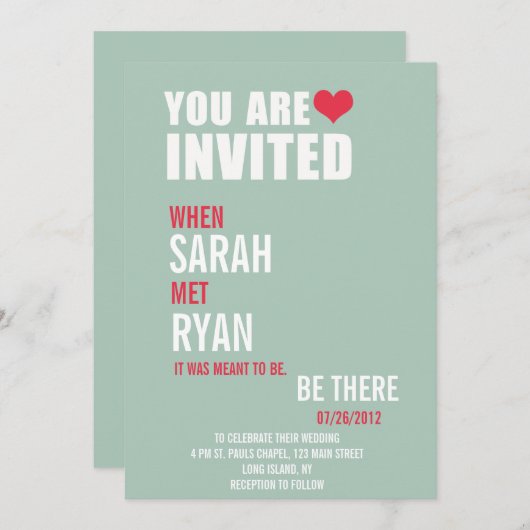 Invitations au mariage rouge et vert du coeur (Devant / Derrière)