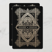 Invitations au mariage royal Art déco - Huile d'or (Devant / Derrière)