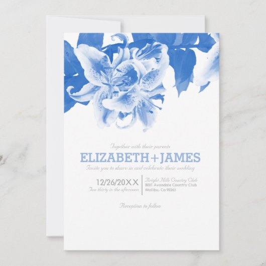 Invitations au mariage royal des fleurs bleues (Devant)