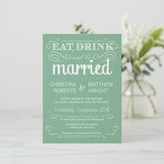 Invitations au mariage rustique vert Burlap (Debout devant)