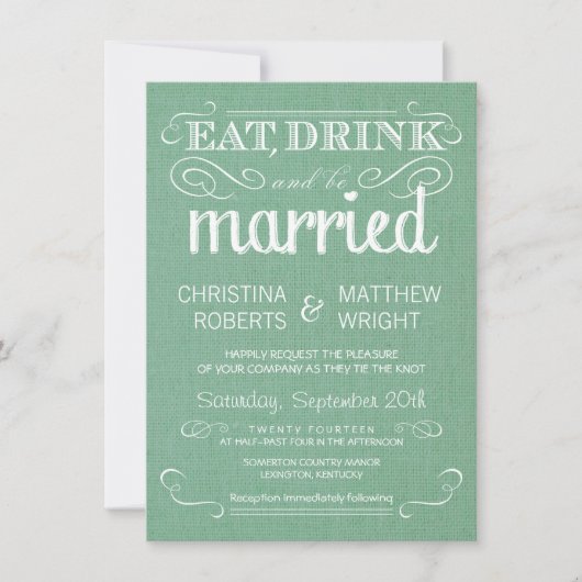 Invitations au mariage rustique vert Burlap (Devant)