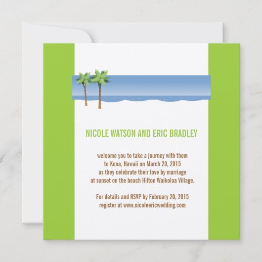 Invitations au mariage sur la plage Crème verte de (Devant)