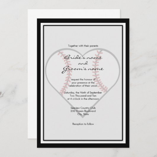 Invitations au mariage sur le thème du baseball (Devant / Derrière)