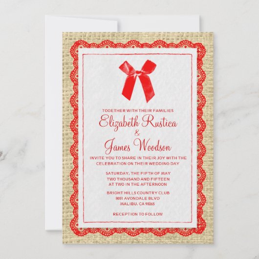 Invitations aux mariages de Burlap dans le pays ro (Devant)