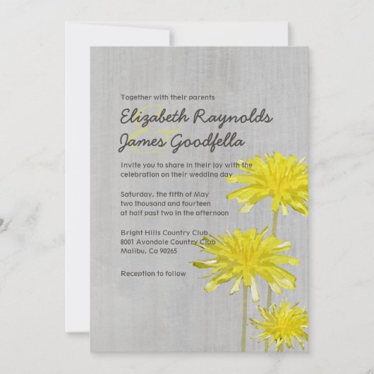 Invitations aux mariages de Dandelions Vintages (Devant)