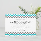 Invitations aux mariages Gray & Blue Chevron Zig Z (Debout devant)