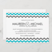 Invitations aux mariages Gray & Blue Chevron Zig Z (Devant / Derrière)