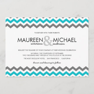 Invitations aux mariages Gray & Blue Chevron Zig Z