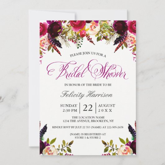 Invitations baby shower | Boho floral (Devant)