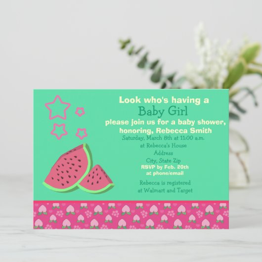 Invitations Baby shower de pastèque (Debout devant)