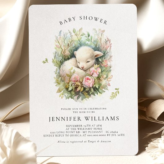 Invitations Baby shower fille agneau rose