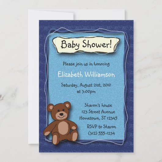 Invitations baby shower Teddy Bear (Boy) (Devant)