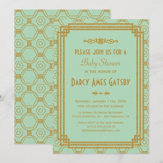 Invitations Baby showers Art déco de la Monnaie (Devant / Derrière)