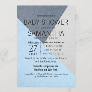 Invitations Baby showers de Geo Triangles bleu et