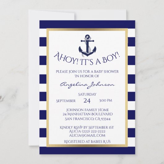 Invitations Baby showers de la Marine marine bleu/ (Devant)