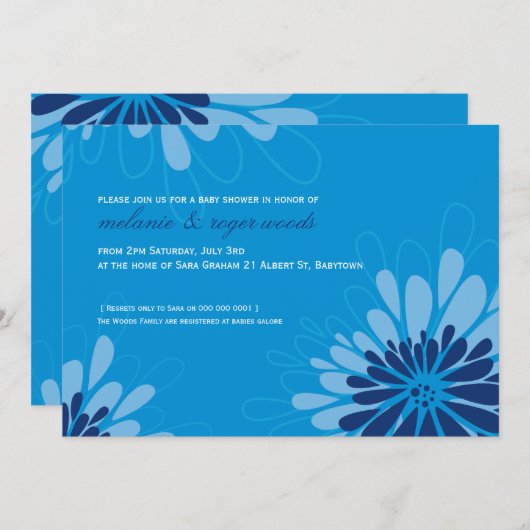 INVITATIONS baby showers :: fleurs modernes 8L (Devant / Derrière)