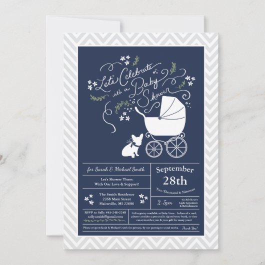 Invitations Baby showers français Bulldog (Devant)