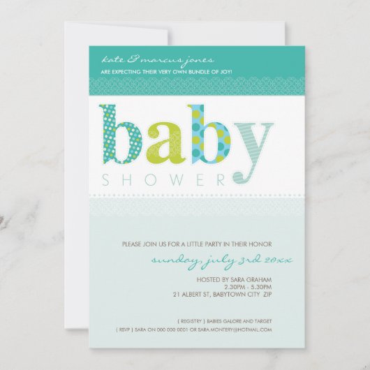 INVITATIONS baby showers :: lettres à motifs pour (Devant)