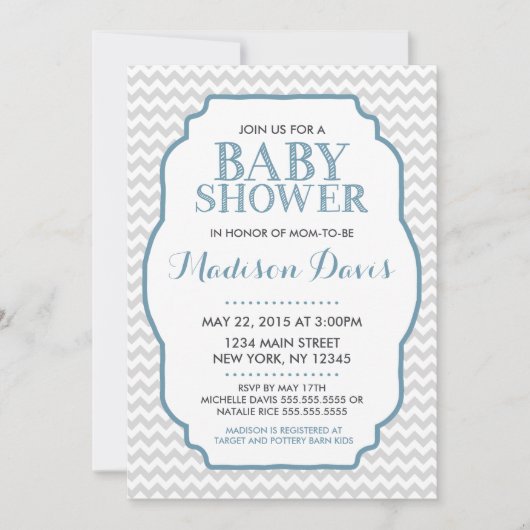Invitations Baby showers modernes Blue et Grey Che (Devant)