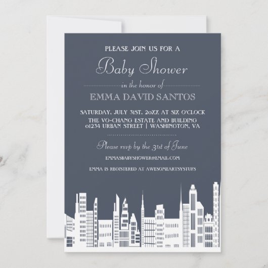 Invitations Baby showers urbains (Devant)