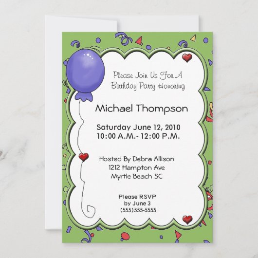 Invitations Balloon & Confetti (Devant)