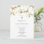 Invitations Baptême Aquarelle Magnolia Fleurs (Debout devant)