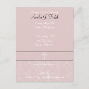 Invitations Baptême de dentelle rose