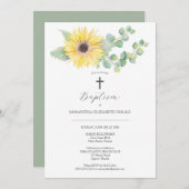 Invitations Baptême Unique Aquarelle Tournesol (Devant / Derrière)
