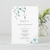 Invitations Baptême Unique Fleurs Bleues Orchidées (Debout devant)